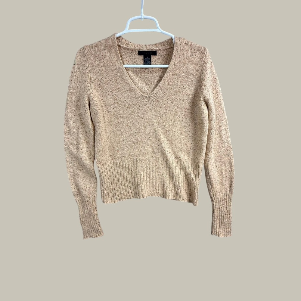 The Limited Tan Marl V-Neck Sweater Wool Silk Cashmere Blend Size Medium